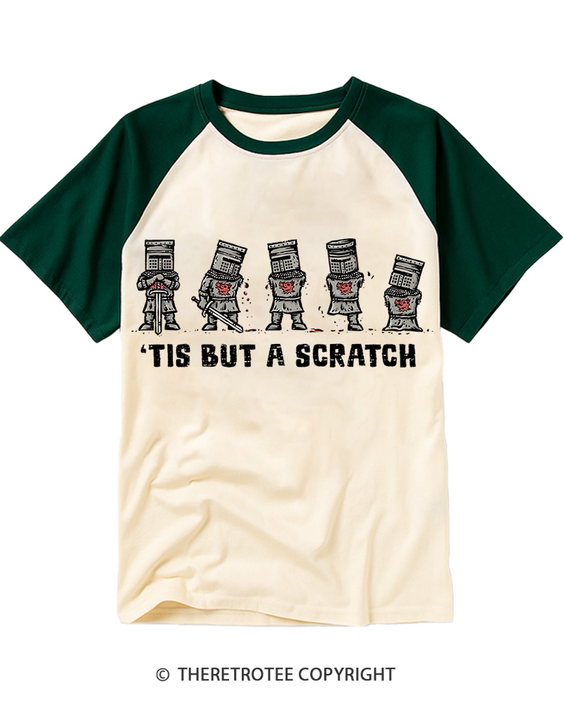 TheRetroTee Tis But A Scratch 1980s Raglan Baseball T-Shirt