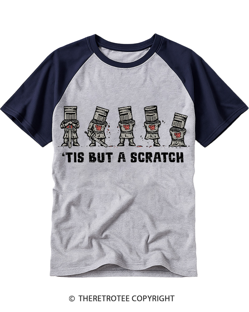 TheRetroTee Tis But A Scratch 1980s Raglan Baseball T-Shirt