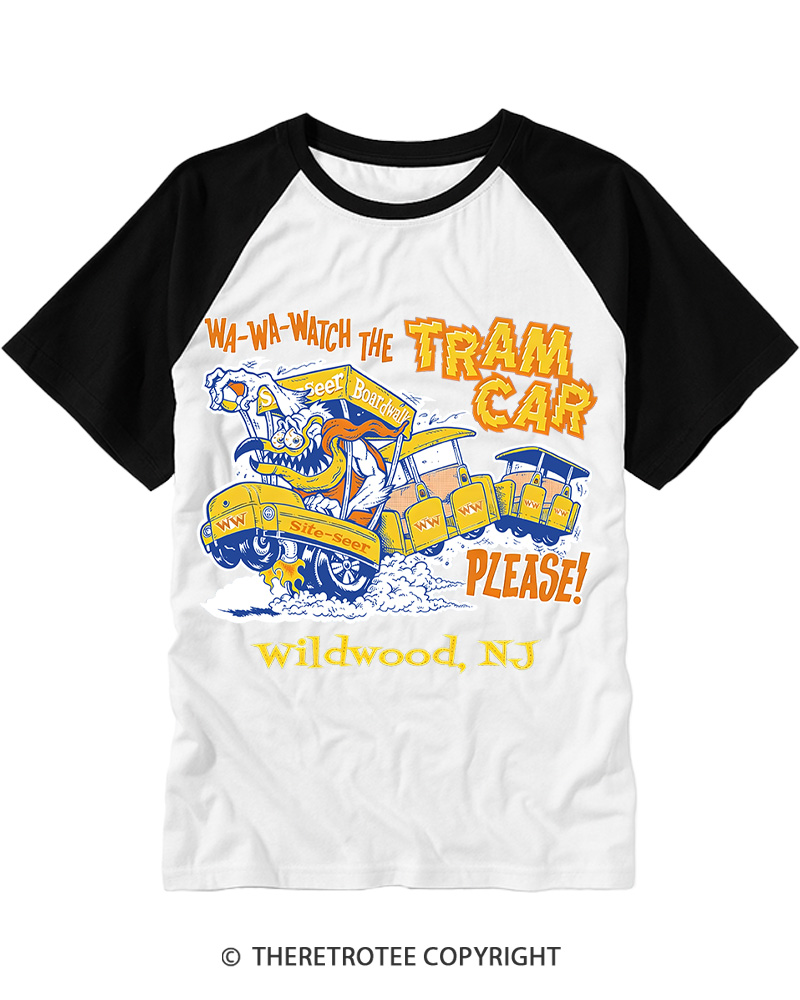 TheRetroTee Watch the Tram Car Please! 1960s Raglan Baseball T-Shirt