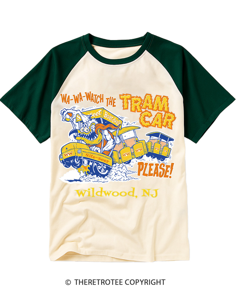 TheRetroTee Watch the Tram Car Please! 1960s Raglan Baseball T-Shirt
