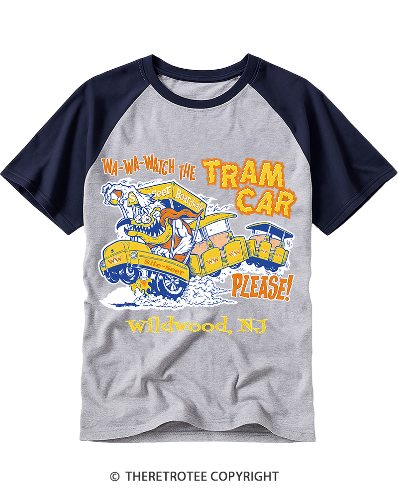 TheRetroTee Watch the Tram Car Please! 1960s Raglan Baseball T-Shirt