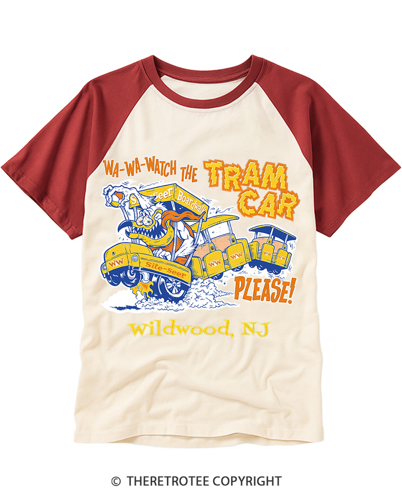TheRetroTee Watch the Tram Car Please! 1960s Raglan Baseball T-Shirt