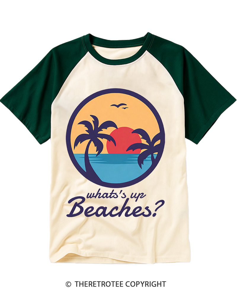 TheRetroTee Whats Up Beaches 1980s Raglan Baseball T-Shirt