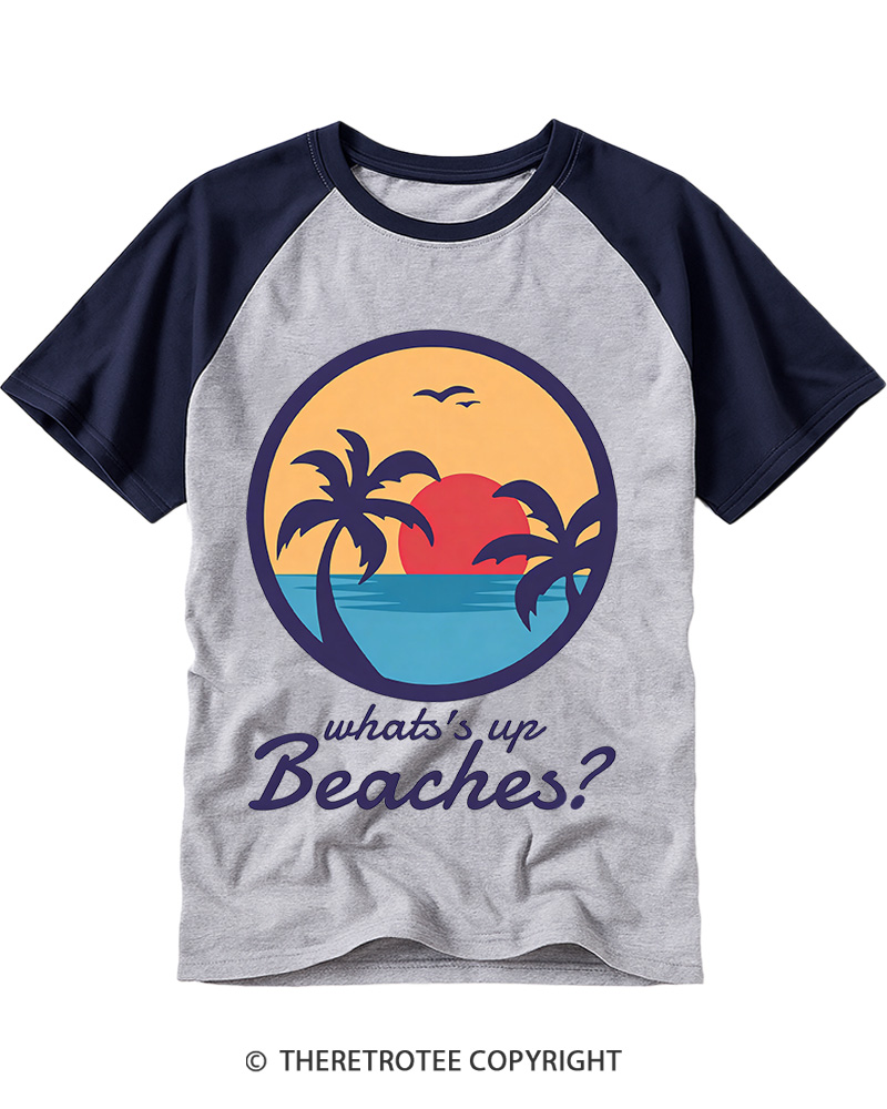 TheRetroTee Whats Up Beaches 1980s Raglan Baseball T-Shirt