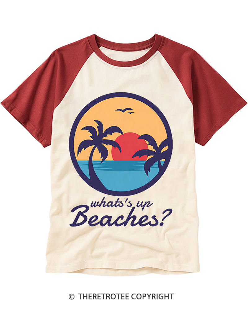 TheRetroTee Whats Up Beaches 1980s Raglan Baseball T-Shirt