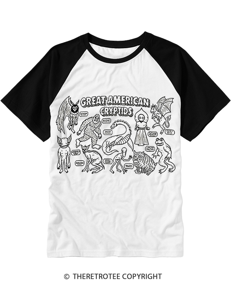 TheRetroTee Great American Cryptids 1970s Raglan Baseball T-Shirt