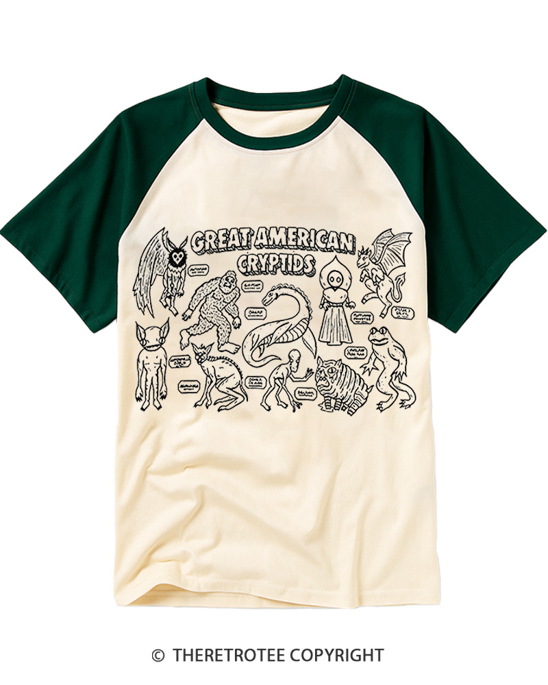 TheRetroTee Great American Cryptids 1970s Raglan Baseball T-Shirt