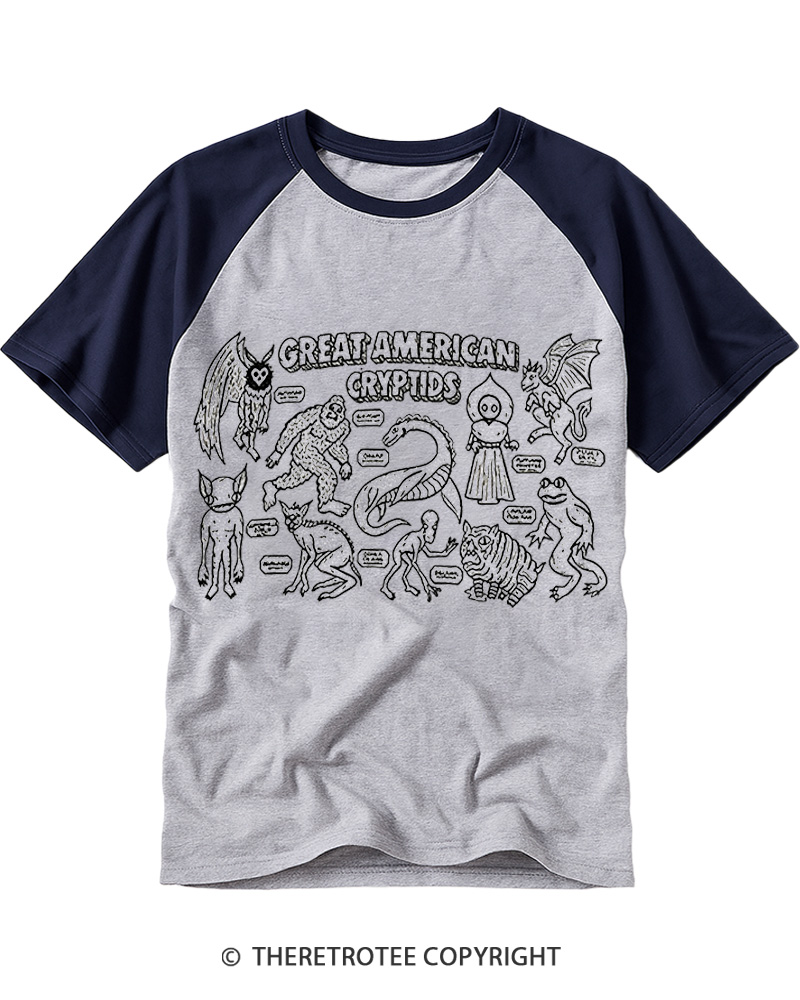 TheRetroTee Great American Cryptids 1970s Raglan Baseball T-Shirt