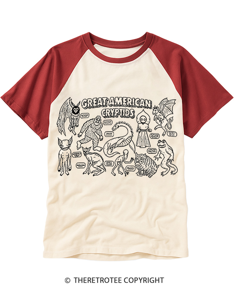 TheRetroTee Great American Cryptids 1970s Raglan Baseball T-Shirt