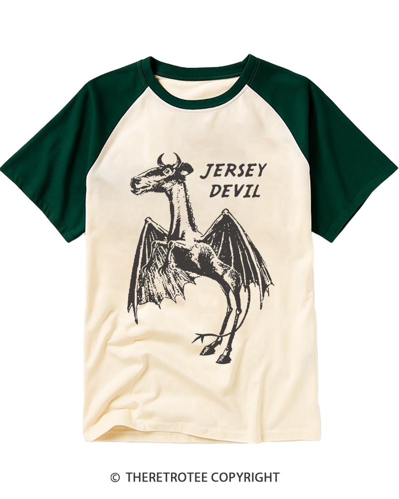 TheRetroTee Jersey Devil 1970s Raglan Baseball T-Shirt
