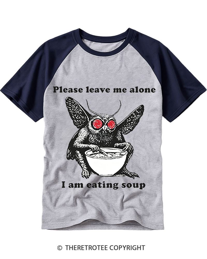TheRetroTee Mothman Eating Soup 1970s Raglan Baseball T-Shirt