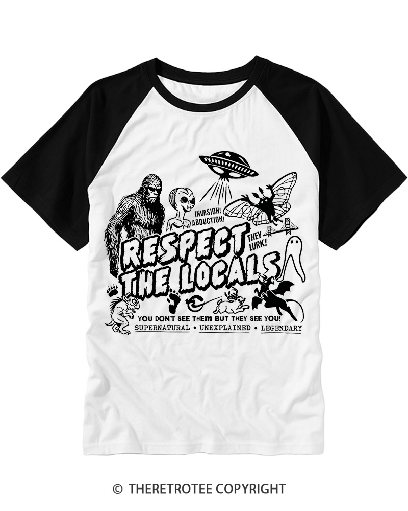 TheRetroTee Respect The Locals 1970s Raglan Baseball T-Shirt