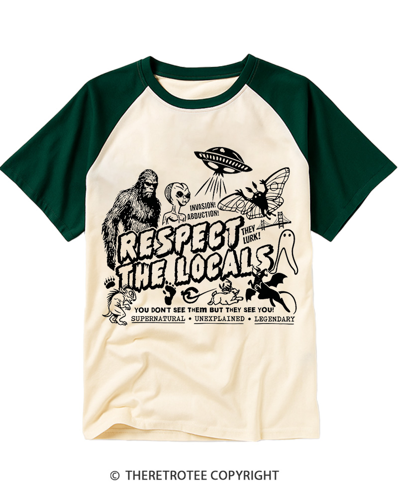 TheRetroTee Respect The Locals 1970s Raglan Baseball T-Shirt