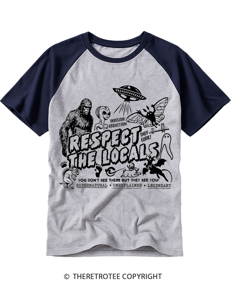 TheRetroTee Respect The Locals 1970s Raglan Baseball T-Shirt