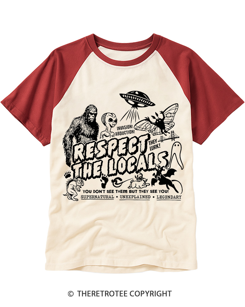TheRetroTee Respect The Locals 1970s Raglan Baseball T-Shirt