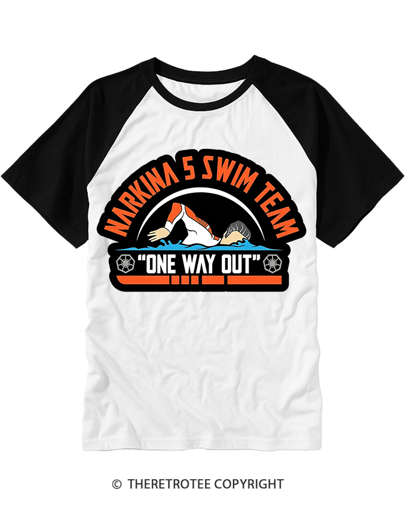 TheRetroTee 5 Swim Team 1980s Raglan Baseball T-Shirt