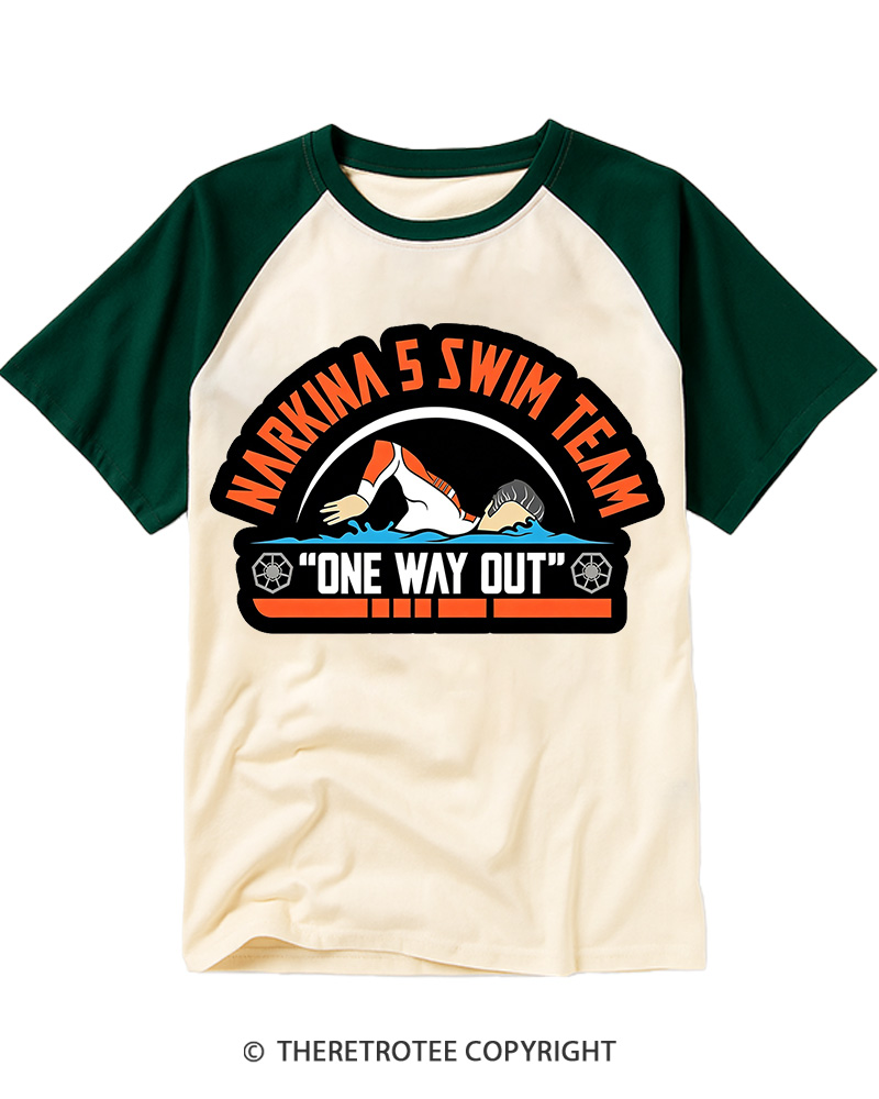 TheRetroTee 5 Swim Team 1980s Raglan Baseball T-Shirt