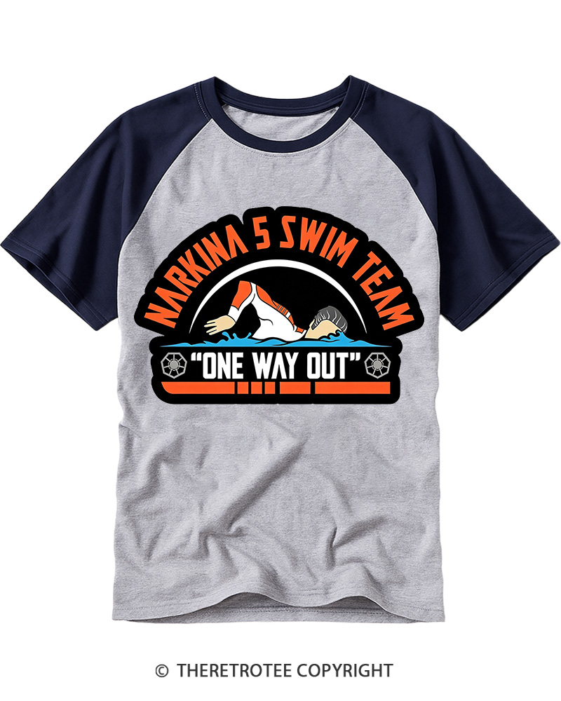 TheRetroTee 5 Swim Team 1980s Raglan Baseball T-Shirt