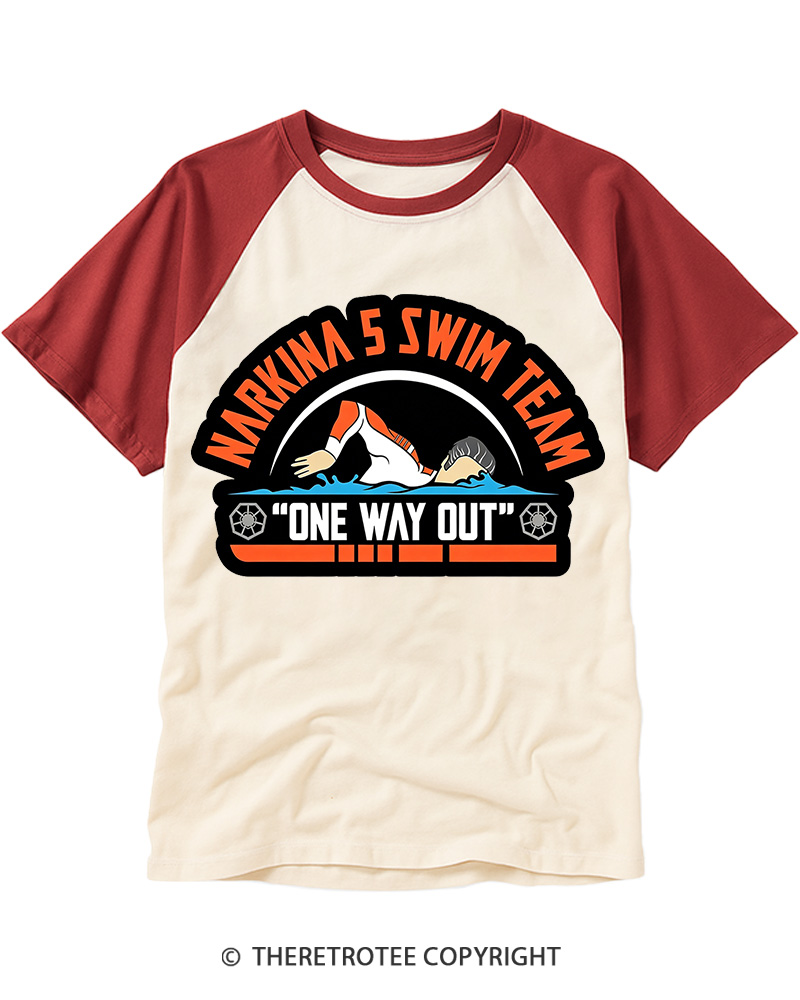 TheRetroTee 5 Swim Team 1980s Raglan Baseball T-Shirt