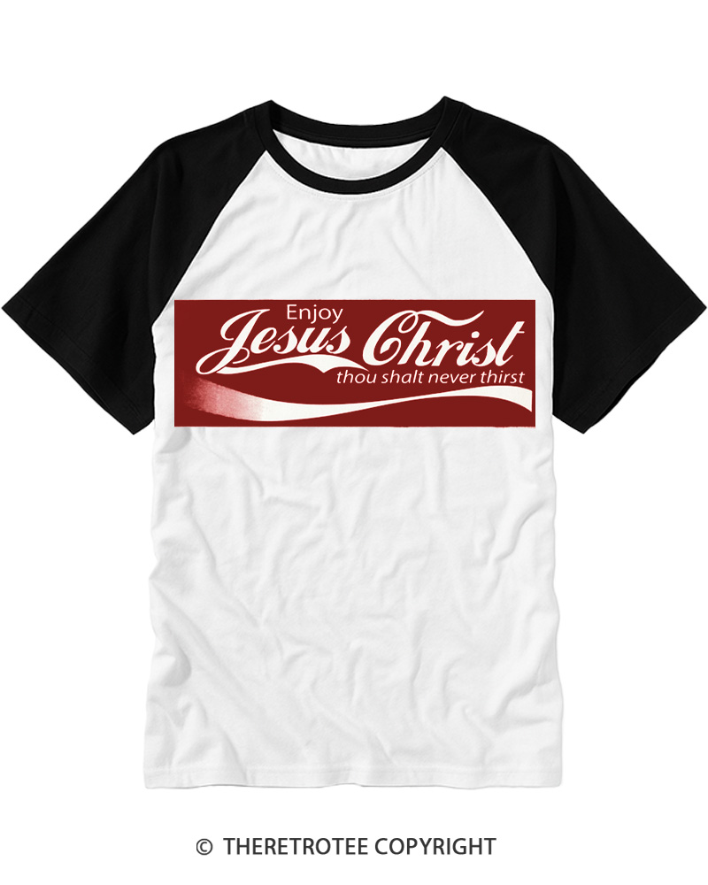 TheRetroTee Enjoy Jesus Christ Thou Shalt Never Thirst Raglan Baseball T-Shirt