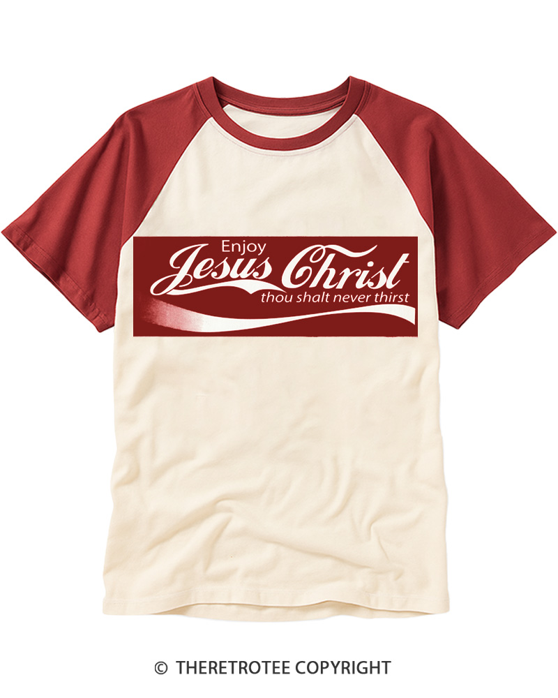 TheRetroTee Enjoy Jesus Christ Thou Shalt Never Thirst Raglan Baseball T-Shirt