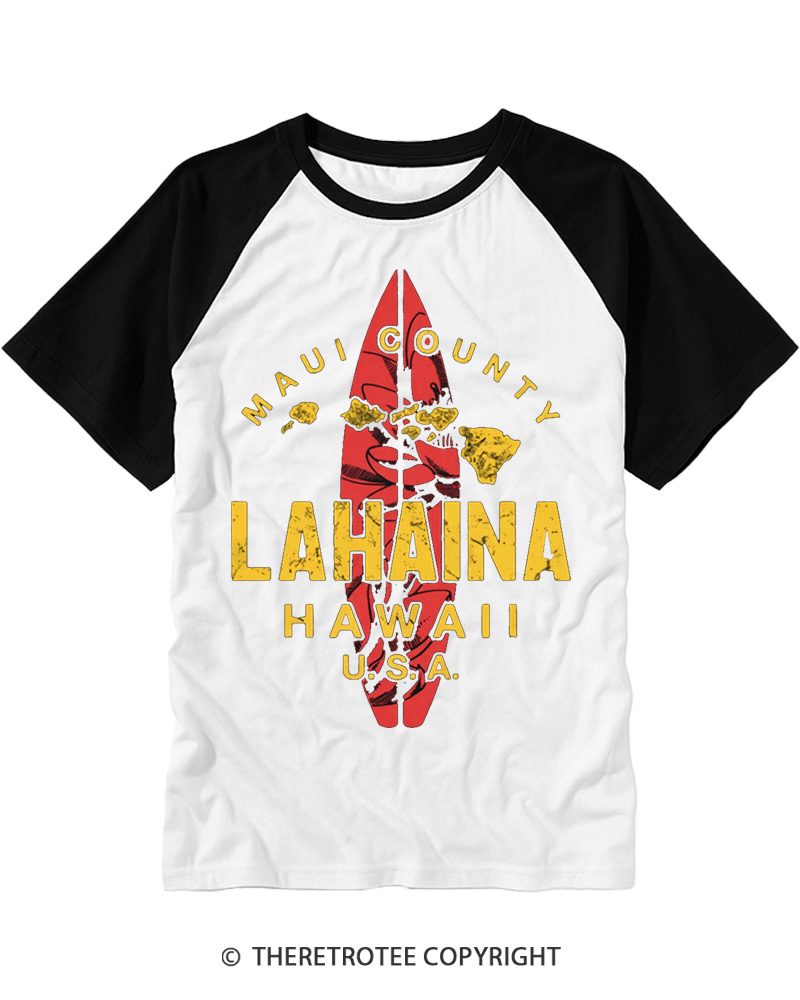 TheRetroTee Hawaii Lahaina Maui Hawaiian Islands Surf Raglan Baseball T-Shirt