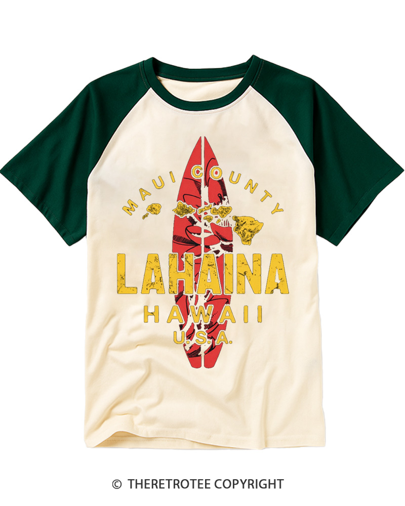 TheRetroTee Hawaii Lahaina Maui Hawaiian Islands Surf Raglan Baseball T-Shirt