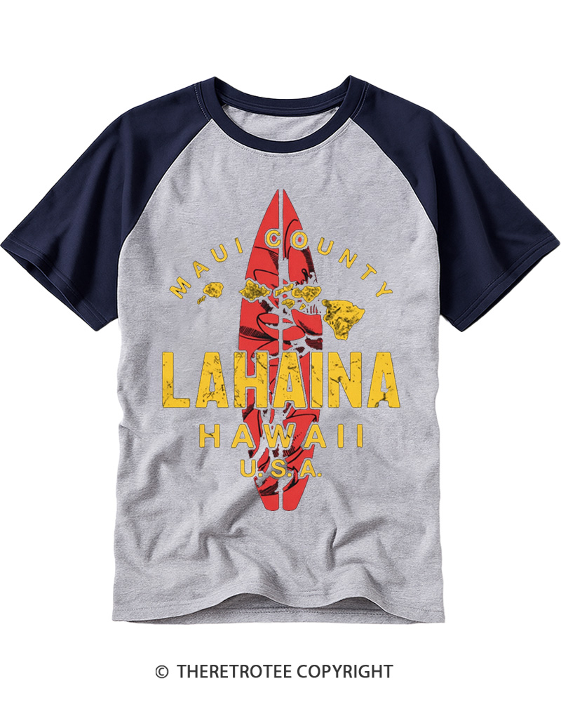 TheRetroTee Hawaii Lahaina Maui Hawaiian Islands Surf Raglan Baseball T-Shirt