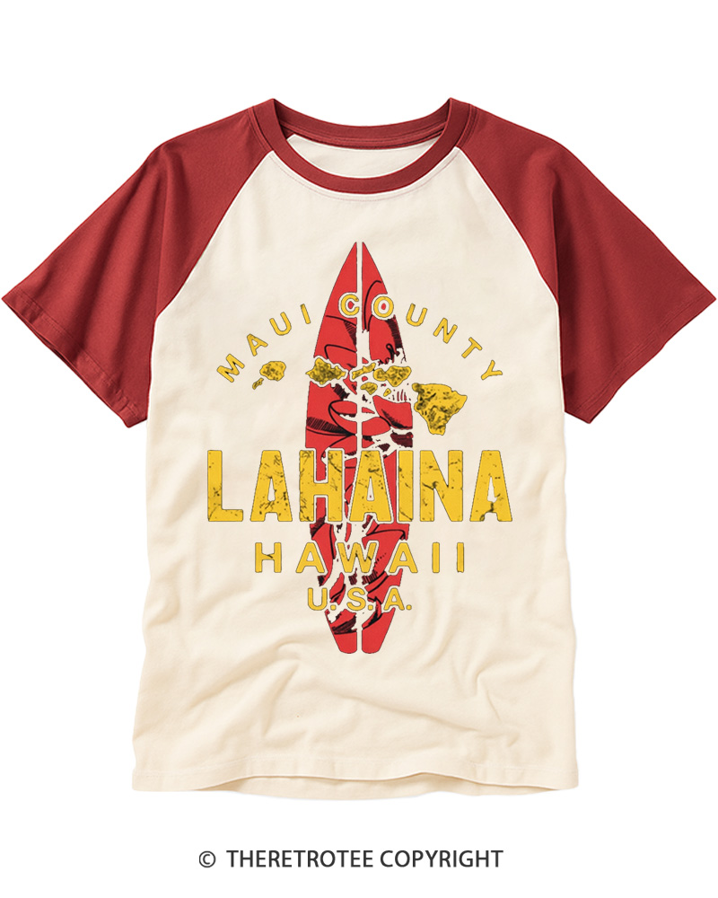TheRetroTee Hawaii Lahaina Maui Hawaiian Islands Surf Raglan Baseball T-Shirt
