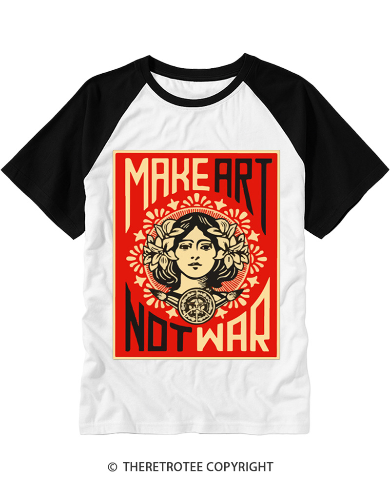TheRetroTee Make Art Not War Raglan Baseball T-Shirt