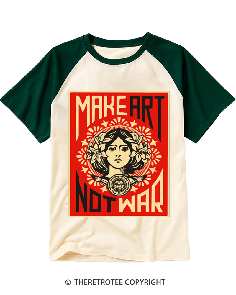 TheRetroTee Make Art Not War Raglan Baseball T-Shirt