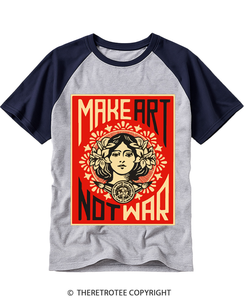 TheRetroTee Make Art Not War Raglan Baseball T-Shirt