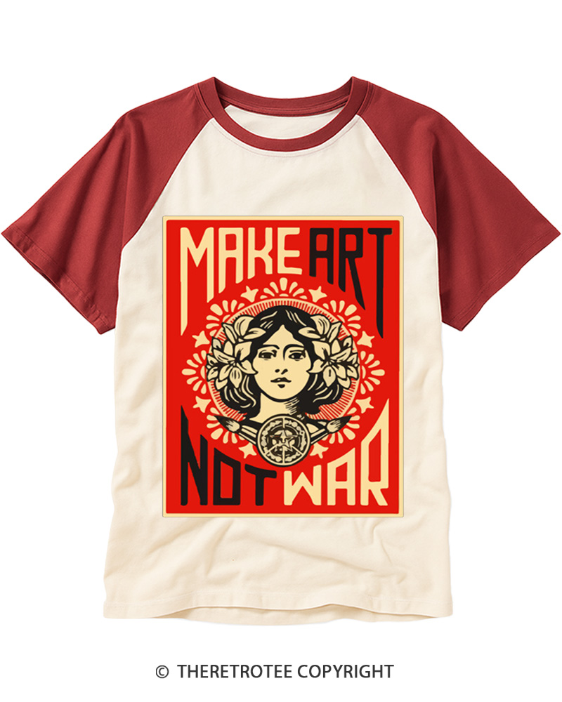TheRetroTee Make Art Not War Raglan Baseball T-Shirt