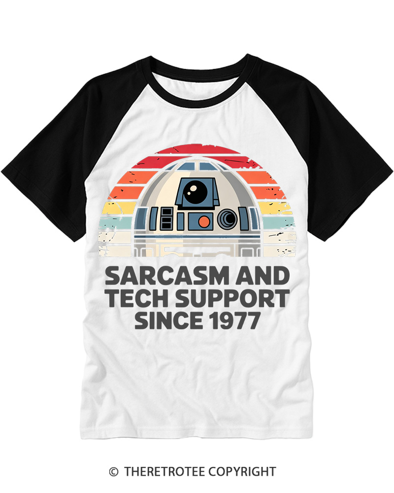 TheRetroTee Sarcasm And Tech Support Since 1977 Raglan Baseball T-Shirt