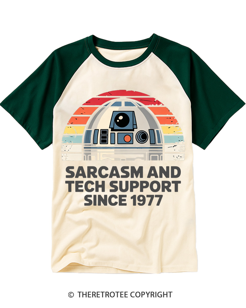 TheRetroTee Sarcasm And Tech Support Since 1977 Raglan Baseball T-Shirt