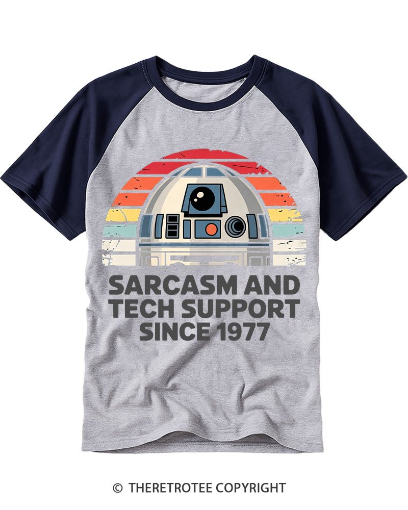 TheRetroTee Sarcasm And Tech Support Since 1977 Raglan Baseball T-Shirt