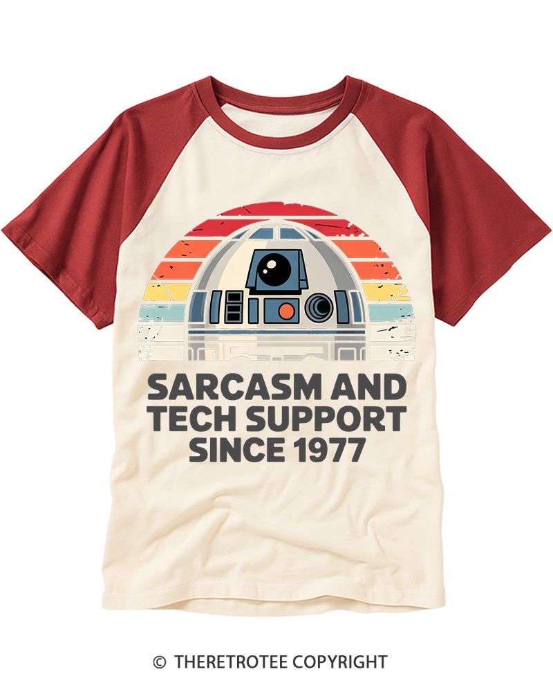 TheRetroTee Sarcasm And Tech Support Since 1977 Raglan Baseball T-Shirt
