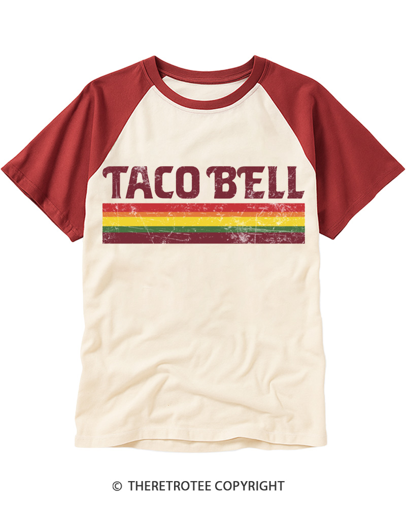 TheRetroTee Vintage Taco Paper Raglan Baseball T-Shirt