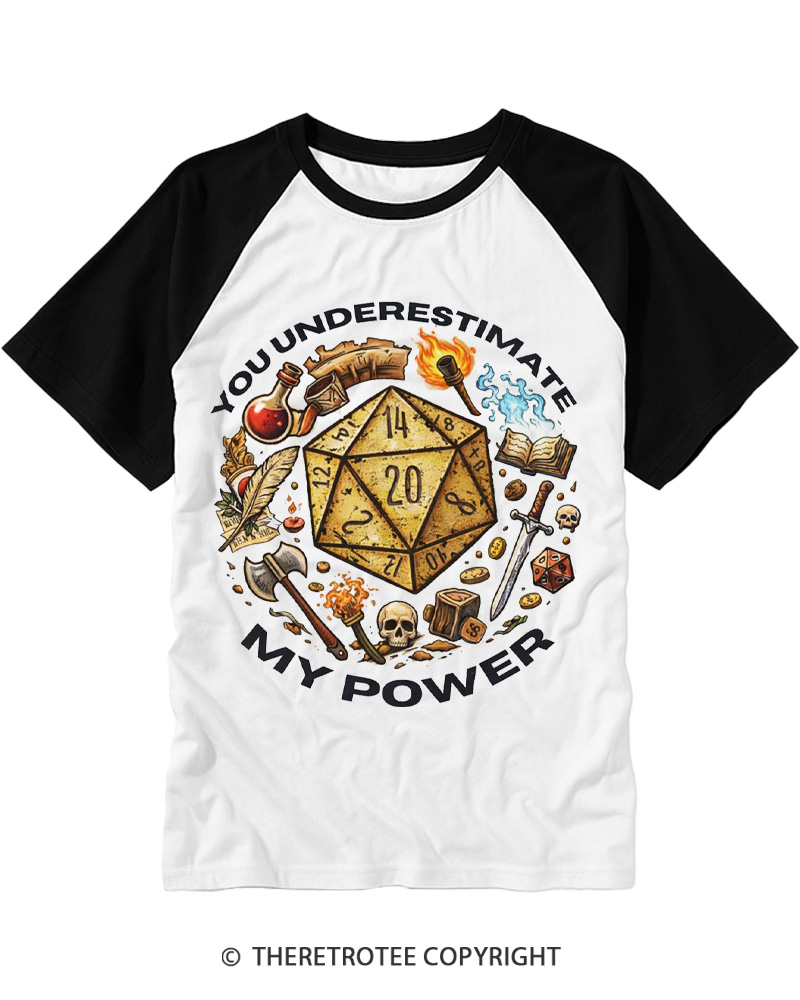 TheRetroTee You Underestimate My Power 1980s Raglan Baseball T-Shirt