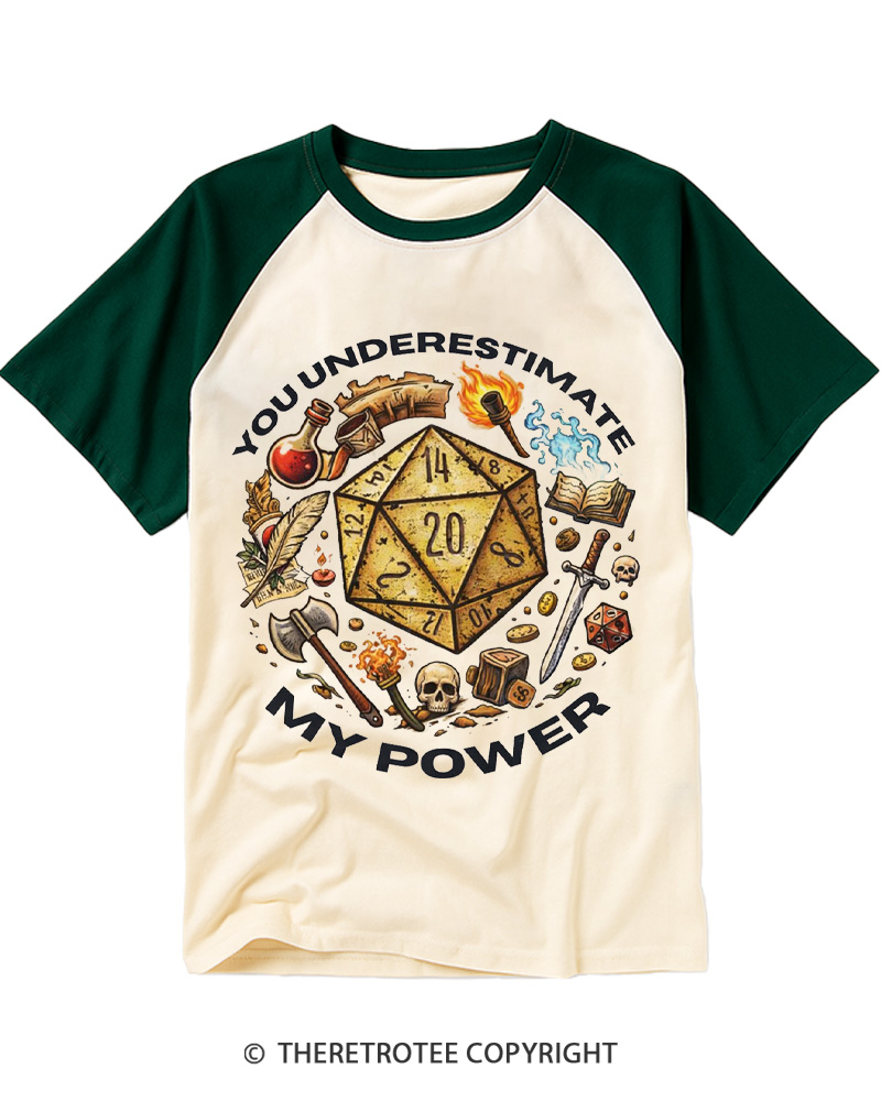 TheRetroTee You Underestimate My Power 1980s Raglan Baseball T-Shirt