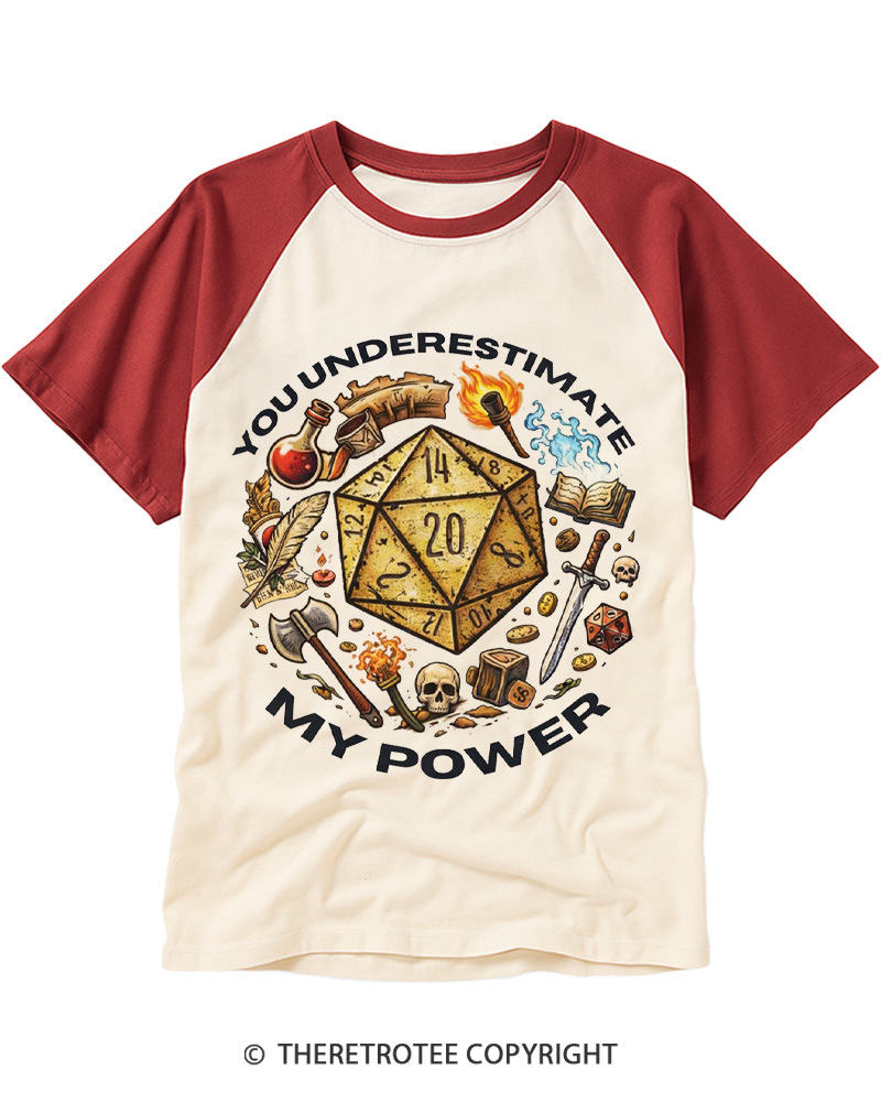 TheRetroTee You Underestimate My Power 1980s Raglan Baseball T-Shirt