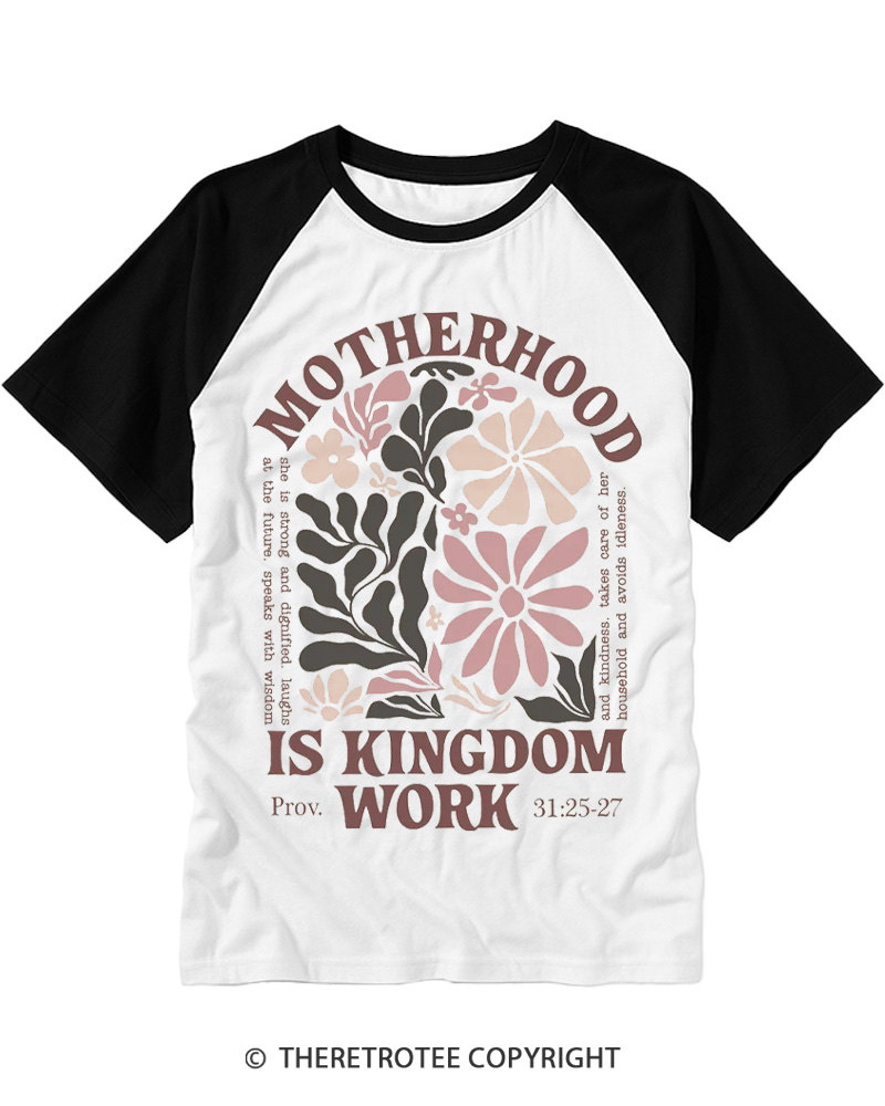 TheRetroTee Motherhood Is Kingdom 1970s Raglan Baseball T-Shirt