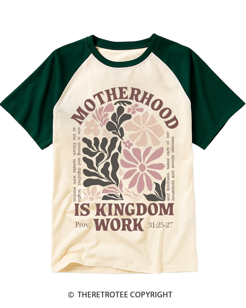 TheRetroTee Motherhood Is Kingdom 1970s Raglan Baseball T-Shirt