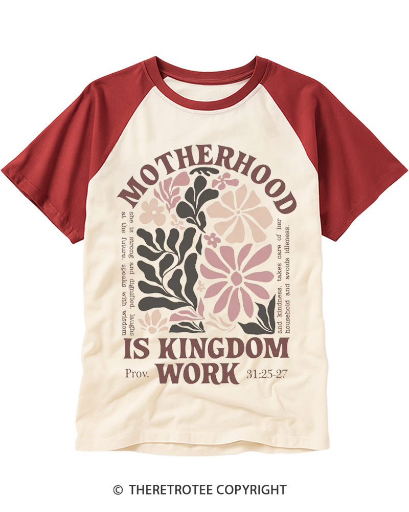 TheRetroTee Motherhood Is Kingdom 1970s Raglan Baseball T-Shirt