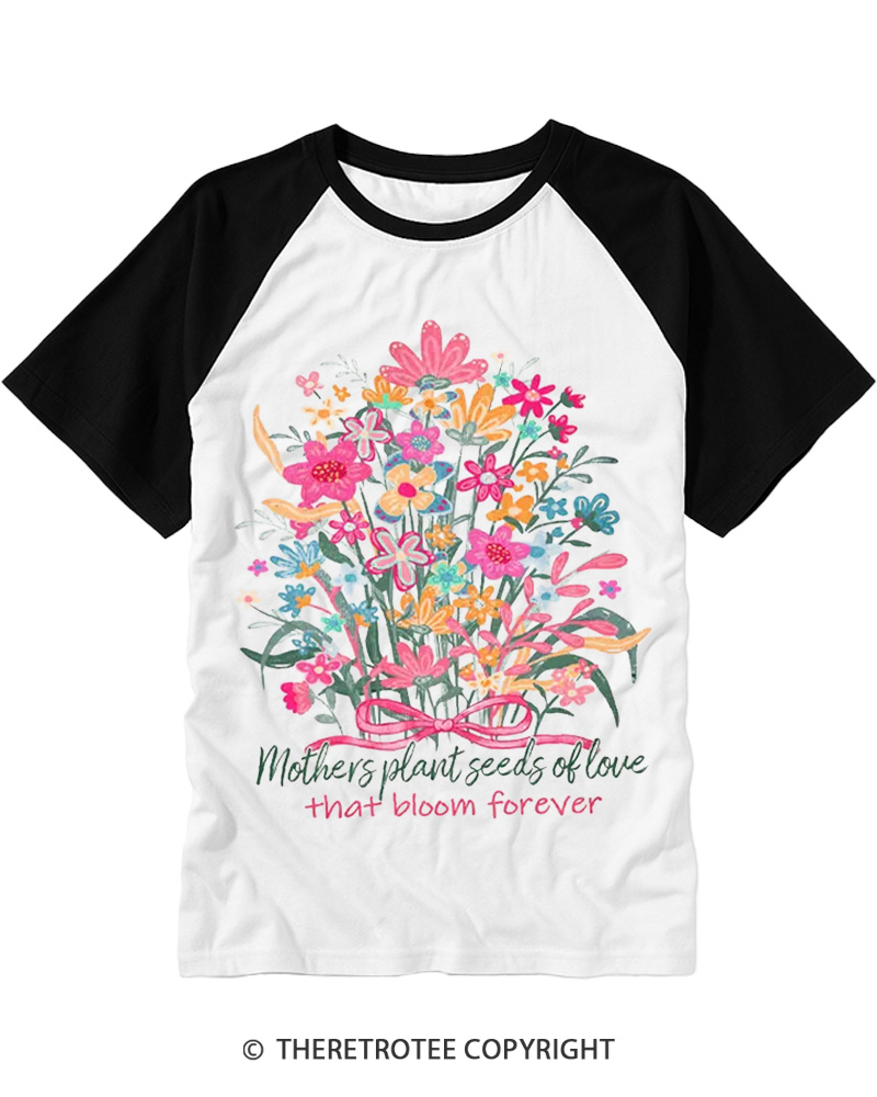 TheRetroTee Mothers Plant Seeds Of Love 1980s Raglan Baseball T-Shirt