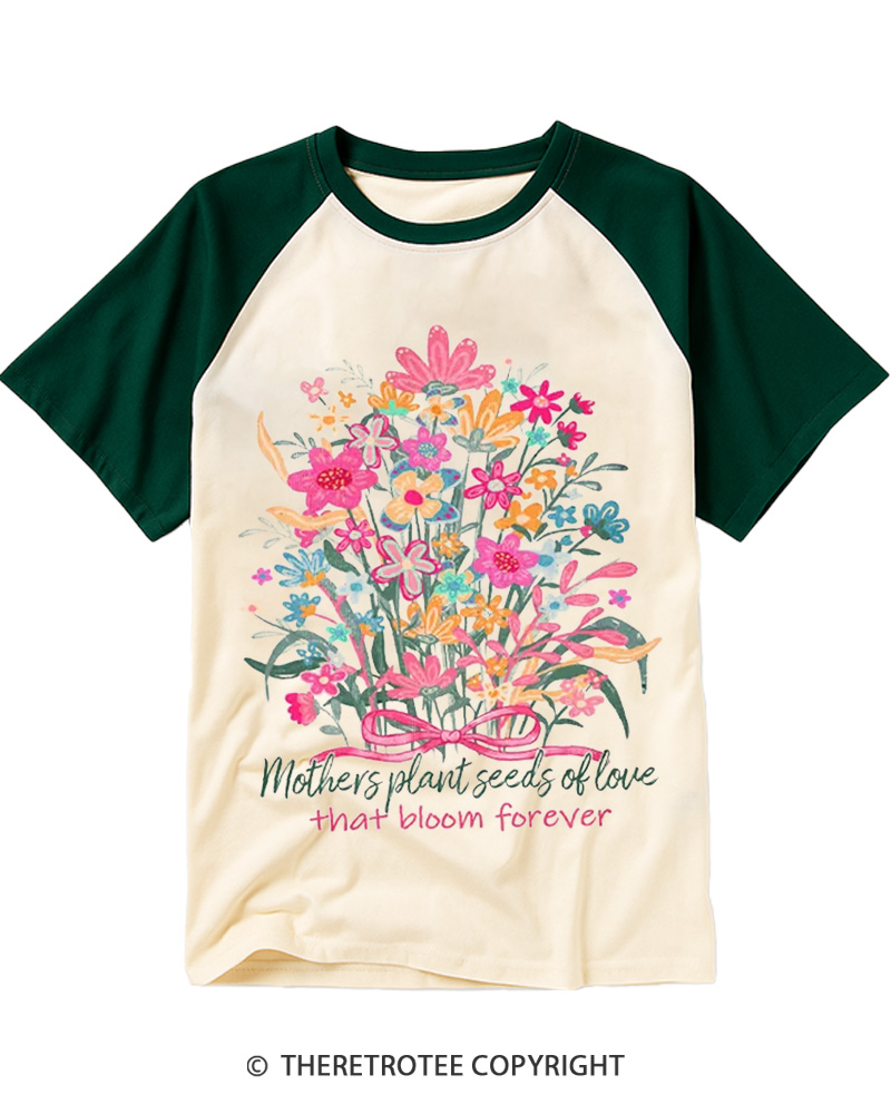 TheRetroTee Mothers Plant Seeds Of Love 1980s Raglan Baseball T-Shirt