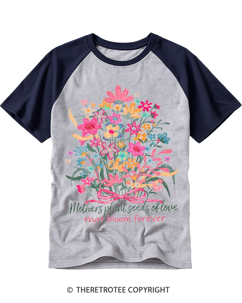TheRetroTee Mothers Plant Seeds Of Love 1980s Raglan Baseball T-Shirt