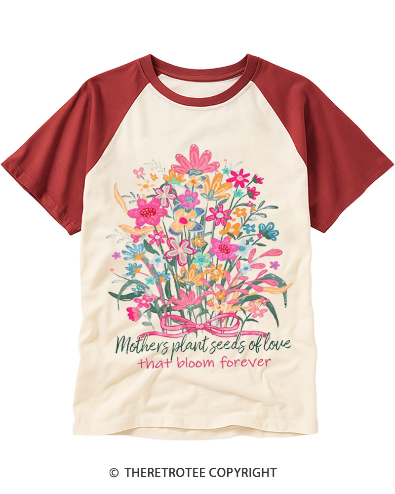 TheRetroTee Mothers Plant Seeds Of Love 1980s Raglan Baseball T-Shirt