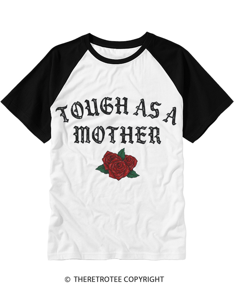TheRetroTee Tough As A Mother 1980s Raglan Baseball T-Shirt