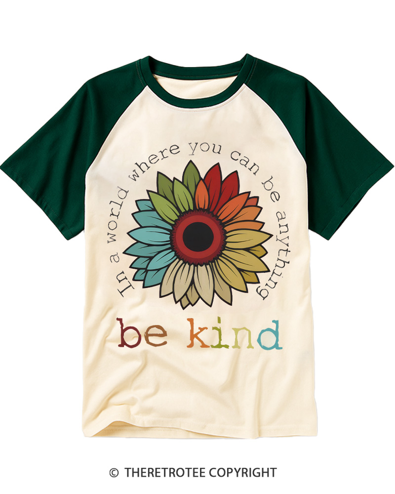 TheRetroTee In A World Where You Can Be Anything 1970s Raglan Baseball T-Shirt